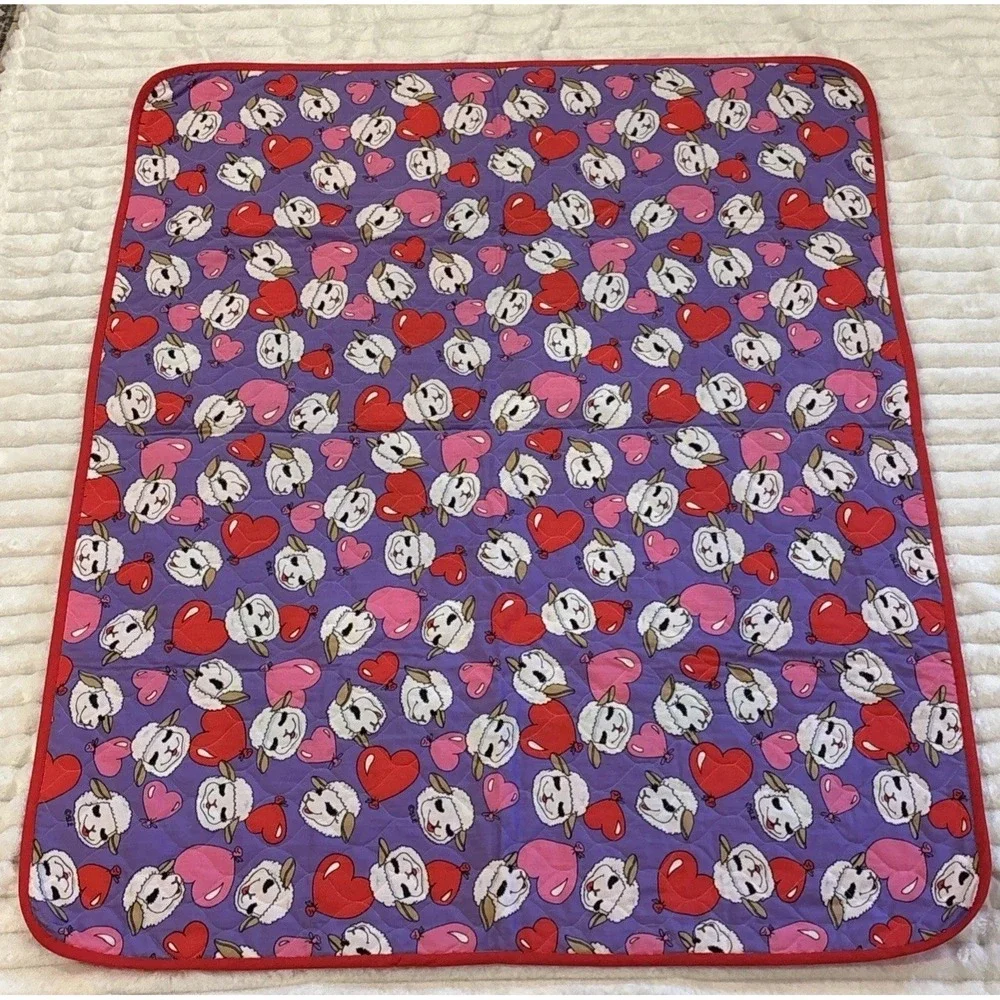Vintage Lamb Chop Comforter Blanket 44x34 Shari Lewis Reversible Hearts 90s FLAW